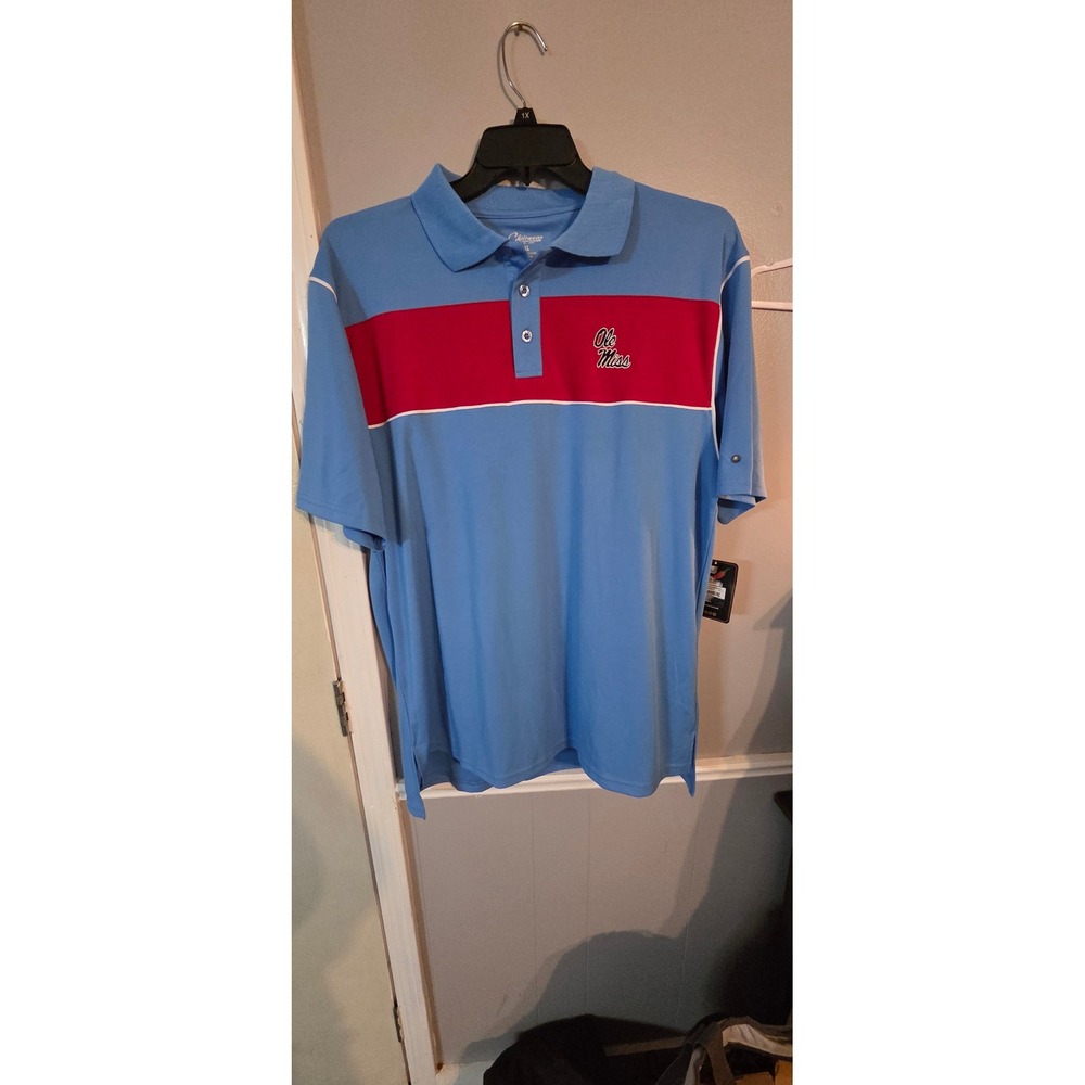 Chiliwear Ole Miss Rebels Men XL Polo Shirt Blue Red Stripe NCAA NWT